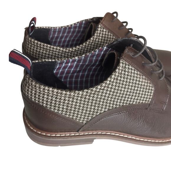 NWOT Ben Sherman Brown Leather Cap Toe Oxford with Houndstooth Detail Size 10 - Picture 6 of 9